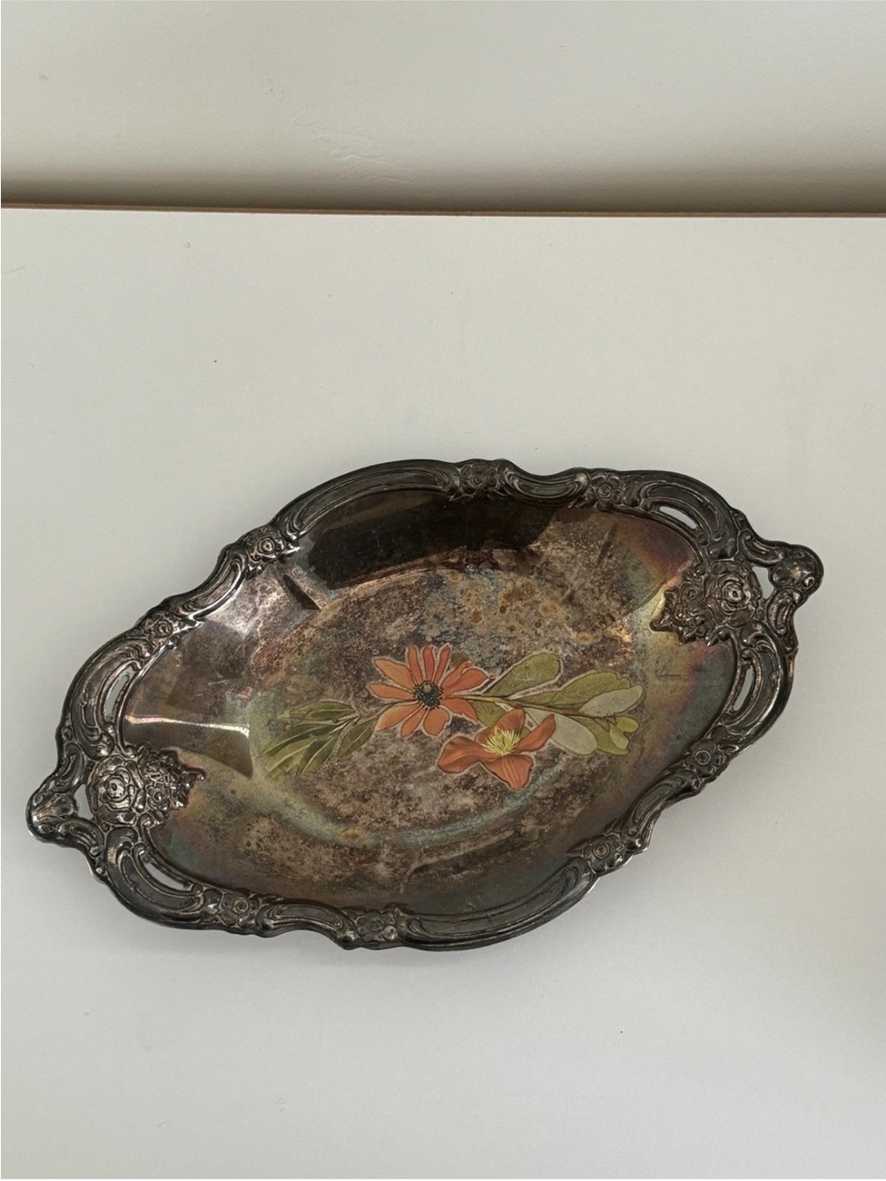 Antique Silver Jewelry Plate Small